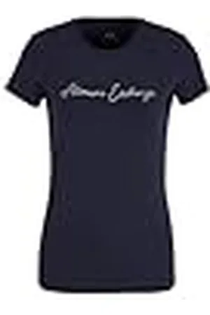 Armani Exchange Rhinestone Script Logo Cotton Crewneck T-Shirt Camiseta, , M para Mujer