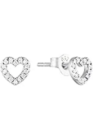 Amor Pendientes de de ley 925 para niña, con circonita cúbica sintética, 0,4 cm, , corazón, Se entrega en estuche de regalo