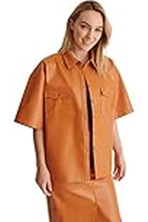 NA-KD Mujer Oversized Short Sleeve Pu Shirt, Orange, EU 38