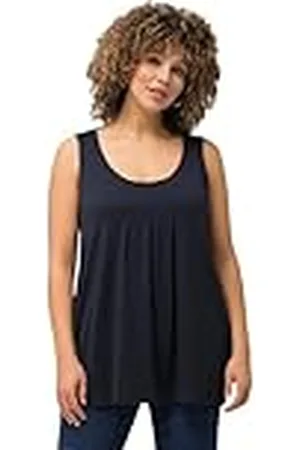 Ulla Popken Top, Pliegues Decorativos, Línea A, Cuello Redondo, Sin Mangas, Modal Camisetas, , 48-50 para Mujer
