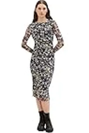 TOM TAILOR 1038148 Vestido de Malla con Estampado y Fruncido, 32418-Estampado de Flores Verdes moradas, XL Mujeres