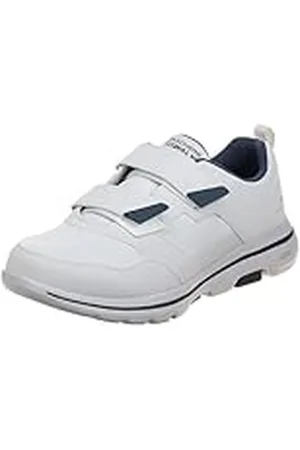 Skechers Gowalk 5 Wistful-Tenis Deportivos de Malla con Velcro, Zapatillas Hombre, Blanco/Azul Marino, 45 EU