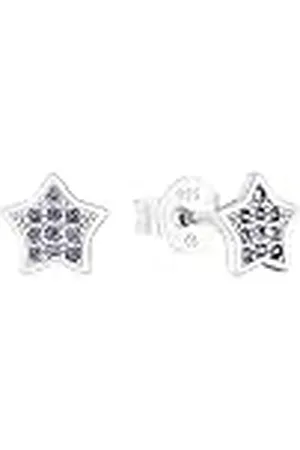 Amor Pendientes de plata de ley 925 para niña, con circonita cúbica sintética, 0,6 cm, plata, estrella, Se entrega en estuche de regalo