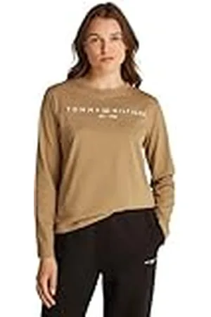 Tommy Hilfiger Camiseta de manga larga Mujer Corp Logo con cuello redondo, Beige (Safari Canvas), M