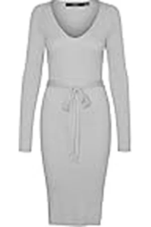 VERO MODA Vmsaba Rib LS V-Neck Belt Dress Ga Noos Vestido, , L para Mujer