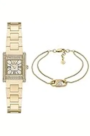 Emporio Armani Mujer Reloj de Acero Inoxidable Dorado y Pulsera, Set
