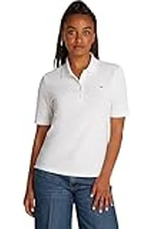 Tommy Hilfiger Polo de Manga Corta para Mujer Regular Fit, Blanco (Optic White), XL