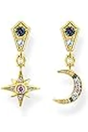 Thomas Sabo Sabo Royalty H2207-959-7 - Pendientes de estrella y luna con piedras de plata de ley 925, chapado en oro amarillo 750, tamaño: aprox. 2 cm x 0,9 cm, 2cm, Plata, Circonia cúbica