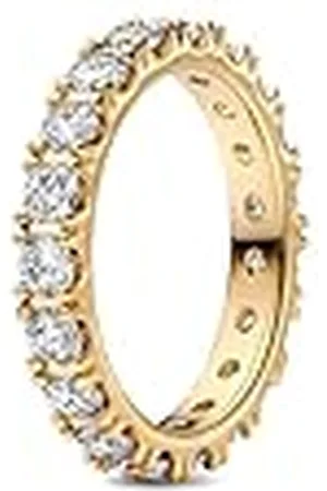 PANDORA Timeless Anillo de eternidad chapado en oro de 14 quilates con fila centelleante de circonitas cúbicas transparentes, talla 48