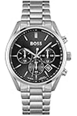 HUGO BOSS Reloj Cronógrafo de Cuarzo para Hombre 44mm Colección Champion con Esfera Negra y Pulsera de Acero Inoxidable, Función de Fecha, 3 Subdiales, Resistencia al Agua 10ATM - 1513871