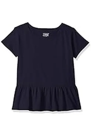 LOOK by crewcuts Camiseta de manga corta para niñas con diseño peplum, Marino, 10
