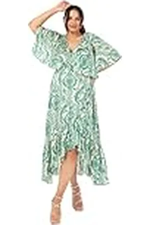 Lovedrobe Vestido de Mujer Midaxi con Cuello en V, Manga de Capa, Estampado Floral Abstracto, Ruffle Hi Low Hem Wrap Belted A-Line, , 56