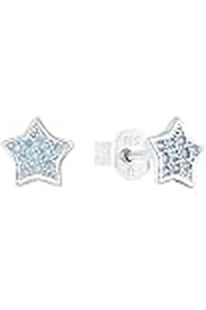 Amor Pendientes de plata de ley 925 para niña, con circonita cúbica sintética, 0,6 cm, plata, estrella, Se entrega en estuche de regalo