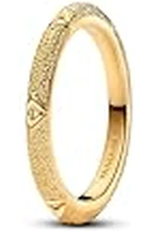 PANDORA ME Anillo con textura chapado en oro de 14 quilates con circonitas cúbicas transparentes, talla 58