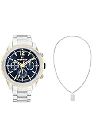 Tommy Hilfiger Reloj Analógico de Cuarzo multifunción para Hombre con Correa en Acero Inoxidable Plateada - 1792059 Jewelry Collar para Hombre de Acero Inoxidable - 2790316