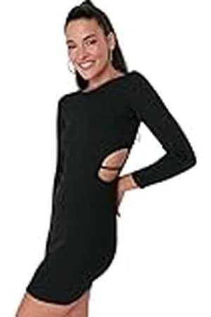 Trendyol Vestido de Punto Ajustado con Cuello Redondo para Mujer Joven, , L