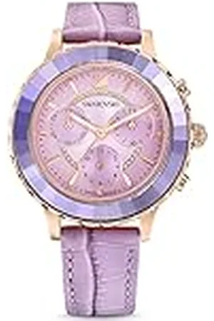 Swarovski Reloj Octea Lux Chrono, Correa de Cuero Malva, Esfera Soleada en Tono Dorado y Detalles de Cristal, de la Colección Octea