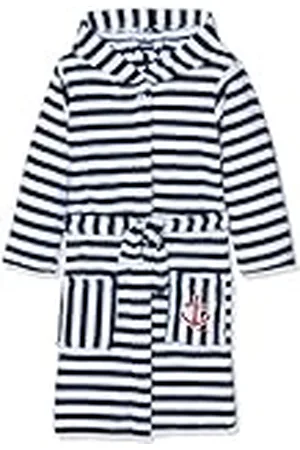 Playshoes Fleece-Bademantel Ringel Maritim Traje de baño, Azul (Marine/Weiß 171), 122/128 para Niños