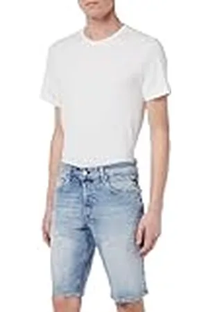 Replay Grover Short Pantalones Cortos de Jean, 010 Azul Claro, 28W para Hombre