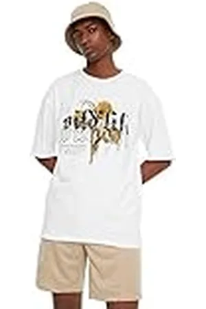 Trendyol Camiseta de Manga Corta para Hombre, Ajuste Relajado, Cuello Redondo, Estampado, , S