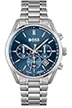 HUGO BOSS Reloj Cronógrafo de Cuarzo para Hombre de 44mm Colección Champion con Dial Azul y Pulsera de Acero Inoxidable Plateado, Función de Fecha, 3 Subesferas, Resistencia al Agua 10ATM - 1513818