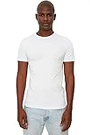 Trendyol White Basic Male Slim Fit 100% algodón Short Sleeve Bicycle Cuello T-Shirt Camiseta, , S para Hombre