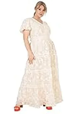 Lovedrobe Ladies Plus Size Summer Dress for Women Curve Puffed Short Sleeve Maxi V-Neckline Flowers Floral Lace Cocktail A-Line Vestido de cóctel, , 46 para Mujer