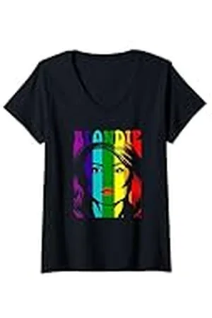 Blond Amsterdam Mujer Pride Rainbow Illustration Vintage Band Camiseta Cuello V