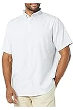 Amazon Camisa Oxford elástica de manga corta con bolsillo y corte ajustado Hombre, , S