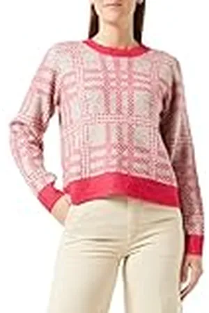 VILA Vicilia L/S Check Knit Top/Su Jersey de Punto, Love Potion/Checks: Mezcla Natural/Abedul, L para Mujer