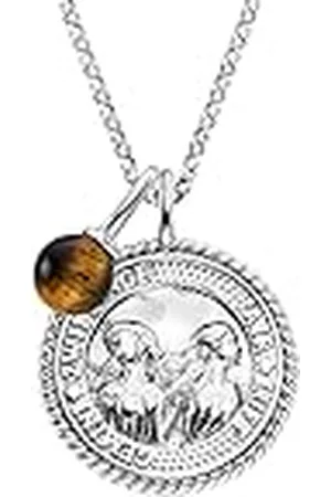 Engelsrufer Collar para mujer de de ley y colgante del signo del zodiaco Géminis, con 3 circonitas y un colgante de piedra de ojo de tigre, longitud: 50 cm, Länge 42 + 4 + 4 cm, , Ojo de