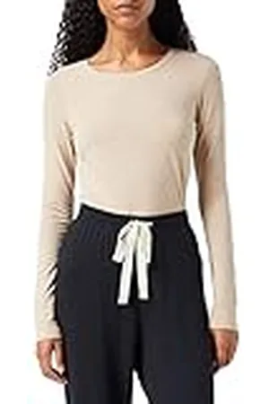 Amazon Camiseta de Cuello Caja, Manga Larga y Ajuste Clásico (Disponible en Tallas Grandes) Mujer, , M