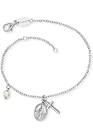 Engelsrufer ERB-LILMARIA-PE Pulsera para mujer con colgante de Maria, cruz y perla, de ley 925, cierre de langosta, longitud: 19 cm, 17 + 2 cm, , Sin piedras preciosas.