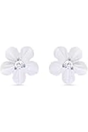 Luxenter Pendientes para Niña en Plata de Ley 925 con Circonita Brillante Color Plateado Acabado en Rodio Largo 10 mm Modelo Flor