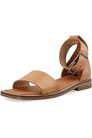 Cashott Casmary-Sandal de Piel con Correa Ancha y Vegetal, Color marrón, Sandalia Plana Mujer, , 38 EU
