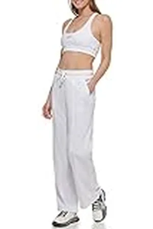 DKNY Tonal Stacked Logo Pintuck Wide Leg-Pantalones de chándal, , XL para Mujer