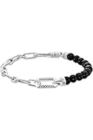 Thomas Sabo A2088-507-11-L19V - Pulsera para hombre con cuentas de ónix negro y eslabones de de ley 925, longitud de 19 cm, 19 cm, de ley, No es una piedra preciosa