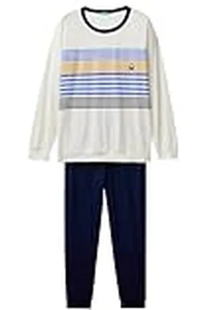 Benetton Pig(Malla+pantalón) 3vd04p02d Juego de Pijama, Color Blanco, M Hombres