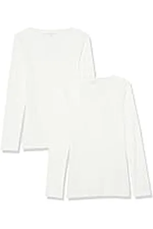 Amazon Top interior en punto acanalado con cuello de pico, manga larga y corte entallado (disponible en tallas grandes) Mujer, Pack de 2, , 6XL Grande
