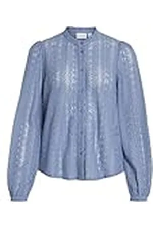 VILA Vichikka Lace L/S Shirt-Noos Blusa de Manga Larga, Color Azul, S Mujeres