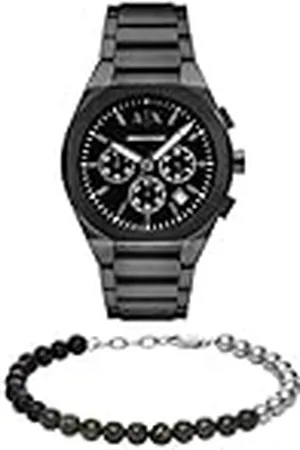 Armani Exchange Reloj de Hombre en Acero Inoxidable Negro y Pulsera de Tono Plateado, Set