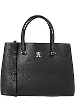 Tommy Hilfiger Mujer Bolso Emblem Satchel con compartimentos interiores, Multicolor (Black), Talla Única