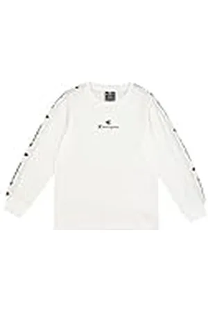 Champion Legacy Retro Sport B (306860) - Camiseta de manga larga con cuello redondo y logo en el brazo, blanco (WHT), 5-6 años (XS) Niño FW24