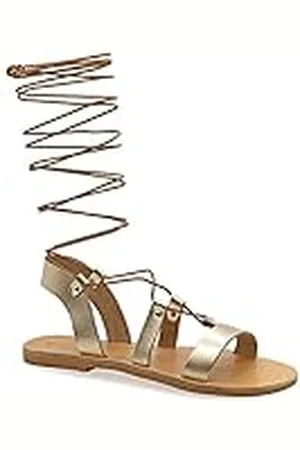 Emmanuela Handcrafted For You Emmanuela Sandalias de cuero estilo griego antiguo hasta la rodilla, hechas a mano con puntera abierta, sandalias de gladiador planas, zapatos de verano de calidad con tiras para mujer,Oro, 41 EU
