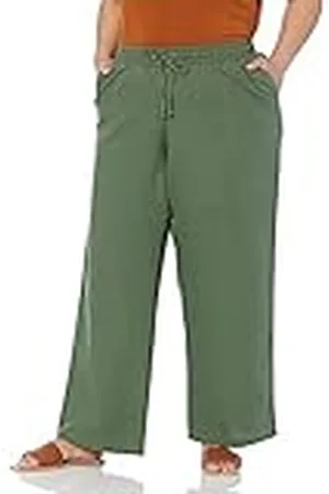 Amazon Pantalón de Pierna Ancha con Cordón Ajustable en Mezcla de Lino (Disponible en Tallas Grandes) Mujer, , XXL Grande