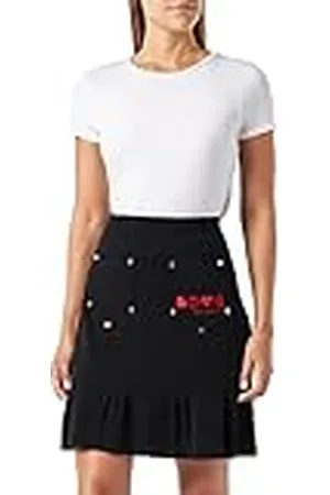 Moschino Falda Grande y Logotipo de la Marca y Corazones Bordados Flores, , 44 para Mujer