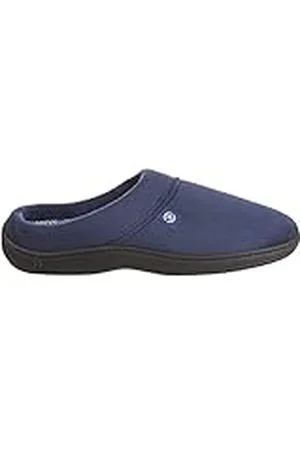 Isotoner Pantuflas de espuma viscoelástica para hombre con espalda abierta y suela interior y exterior, Fuax Microsuede Navy Blue, Large