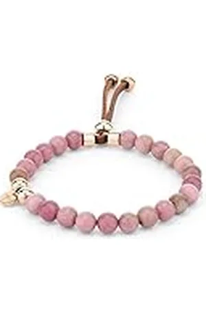 Fynch-Hatton Pulsera de cuentas de piedra de acero inoxidable, 16 cm, Acero inoxidable, Rodonitas