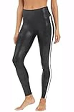 Spanx Leggings de piel sintética de rayas para Mujer, Negro, S