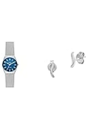 Skagen Reloj para Mujer Grenen Lille Solar Powered y Pendientes Essential Waves, Acero Inoxidable Plateado, Set